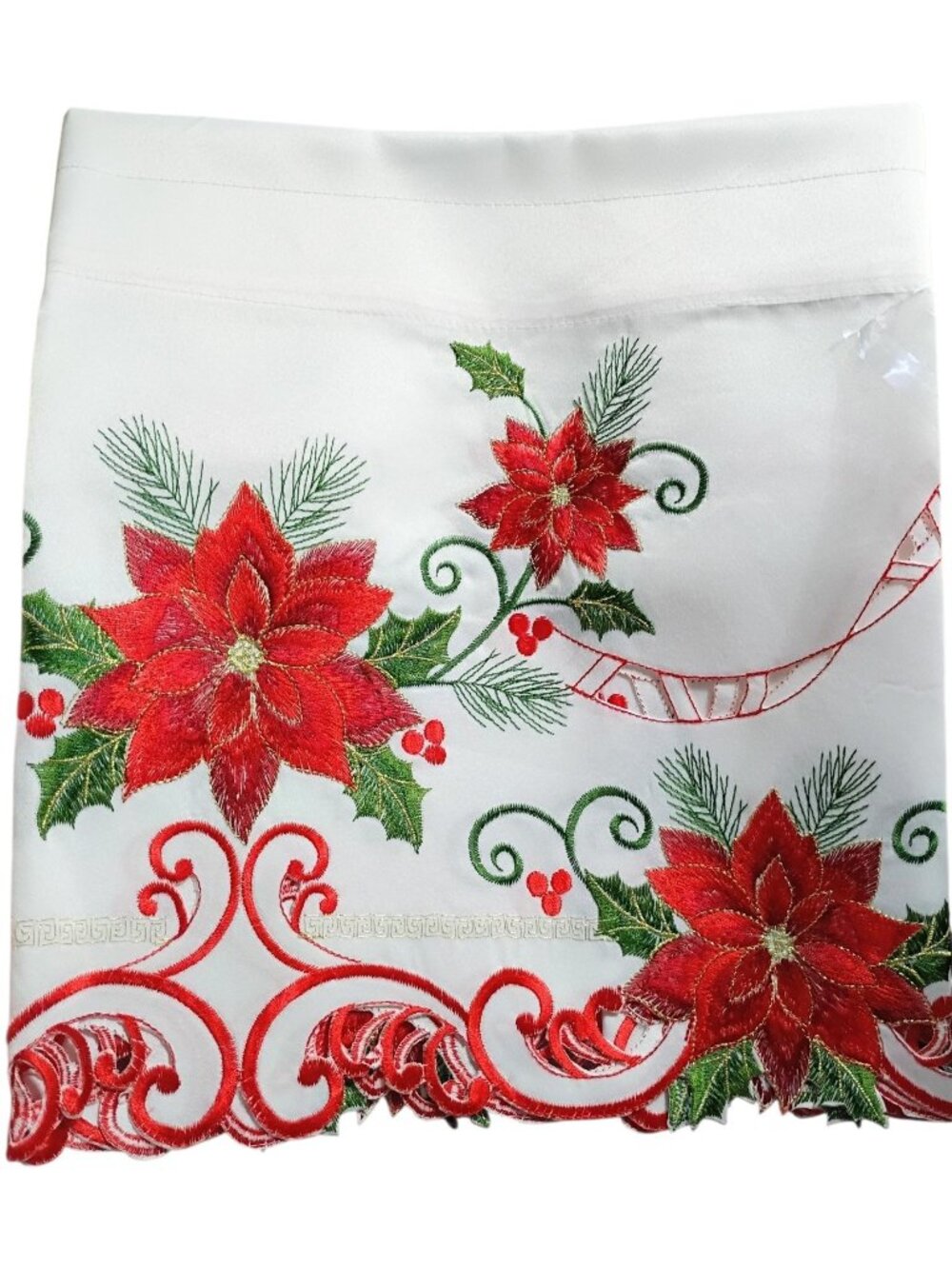 Collections Pair Embroidered Poinsettia Swag Valance Curtains Holiday Metallic